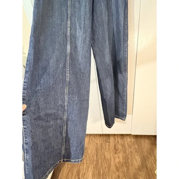 ZARA Women's L Denim Jumpsuit Wide Leg Flare Denim Strapless Buckle Detail - Picture 6 of 9